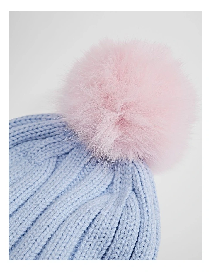 Pom Rib Beanie in Bluebell image 2