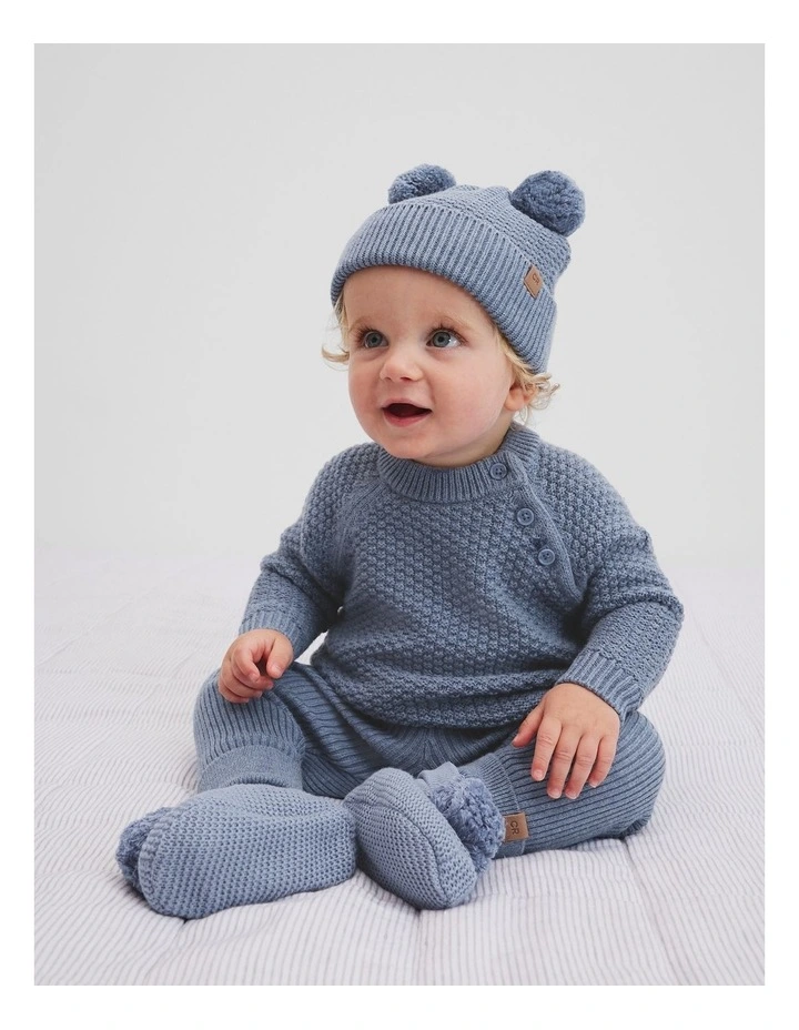 Organically Grown Cotton Blend Soft Textured Knit in Slate Blue Marle image 1