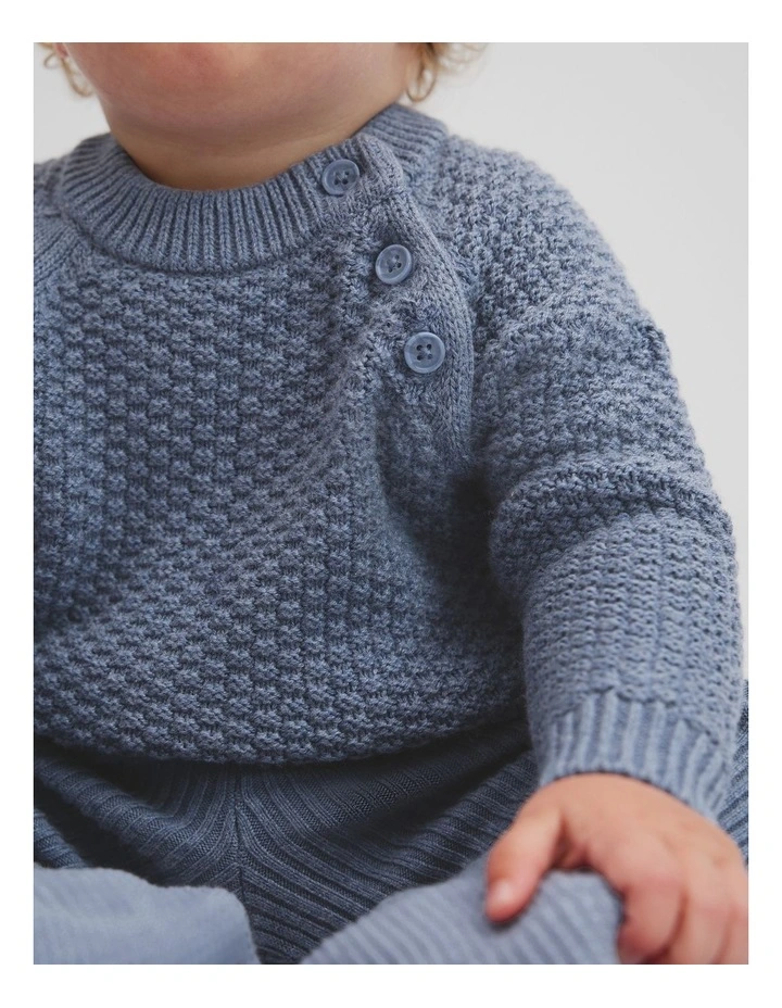 Organically Grown Cotton Blend Soft Textured Knit in Slate Blue Marle image 2