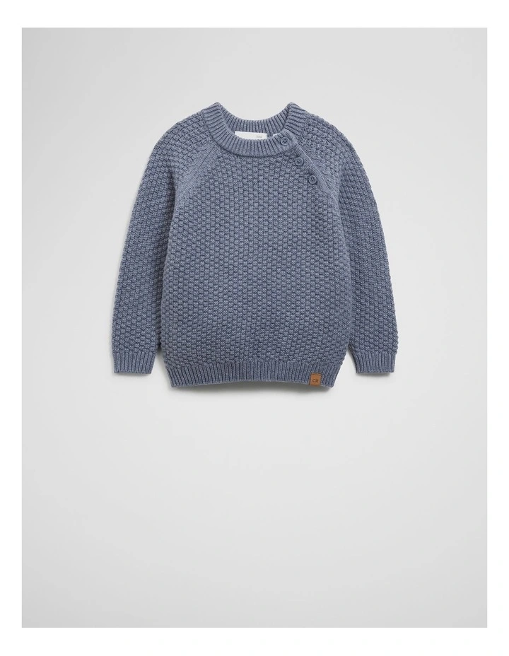 Organically Grown Cotton Blend Soft Textured Knit in Slate Blue Marle image 3