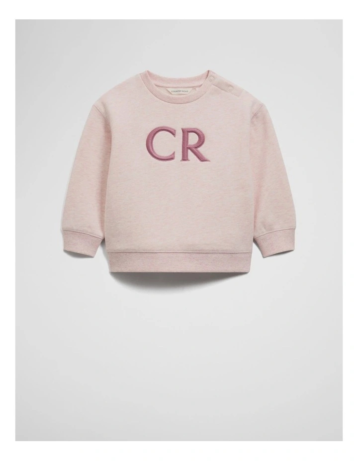 Cotton Oversized CR Logo Sweat in Pink Marle image 1