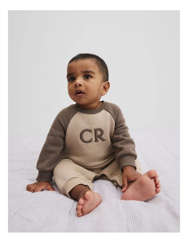 Cotton Logo Oversized Jumpsuit in Mushroom Multi image 1
