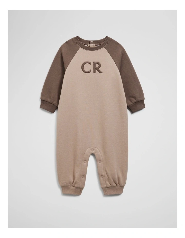 Cotton Logo Oversized Jumpsuit in Mushroom Multi image 3