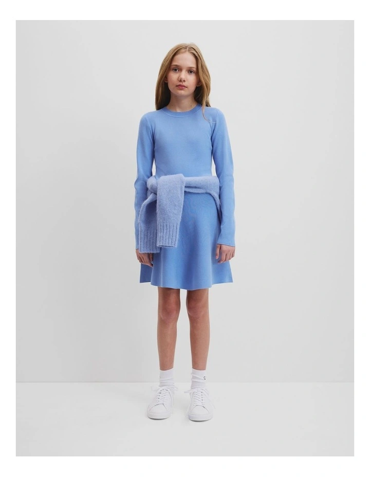 Crew Neck Knit Dress in Sky Blue image 1