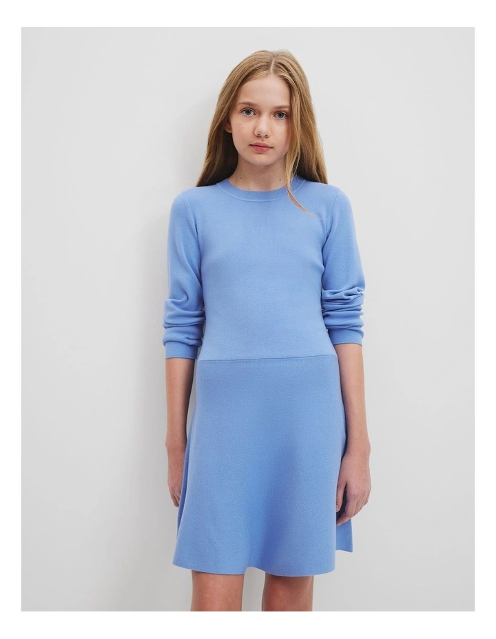 Crew Neck Knit Dress in Sky Blue image 2