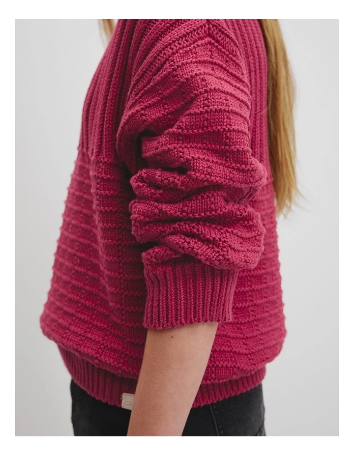Teen Textured Crew Neck Knit Sweater in Ruby Red image 3