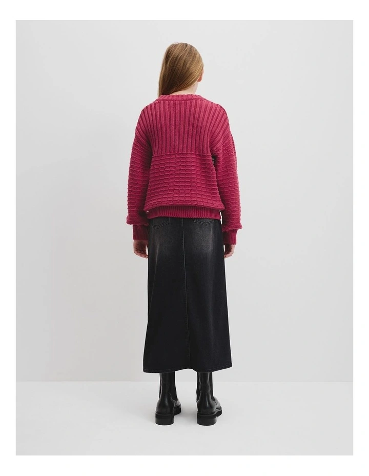 Teen Textured Crew Neck Knit Sweater in Ruby Red image 4