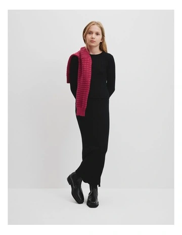 Teen Rib Knit Long Sleeve Top in Black