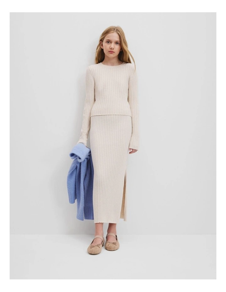Teen Rib Knit Long Sleeve Top in Oatmeal image 1