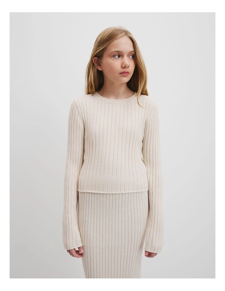 Teen Rib Knit Long Sleeve Top in Oatmeal image 2