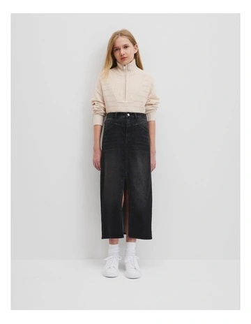 Teen Half Zip Knit in Oyster