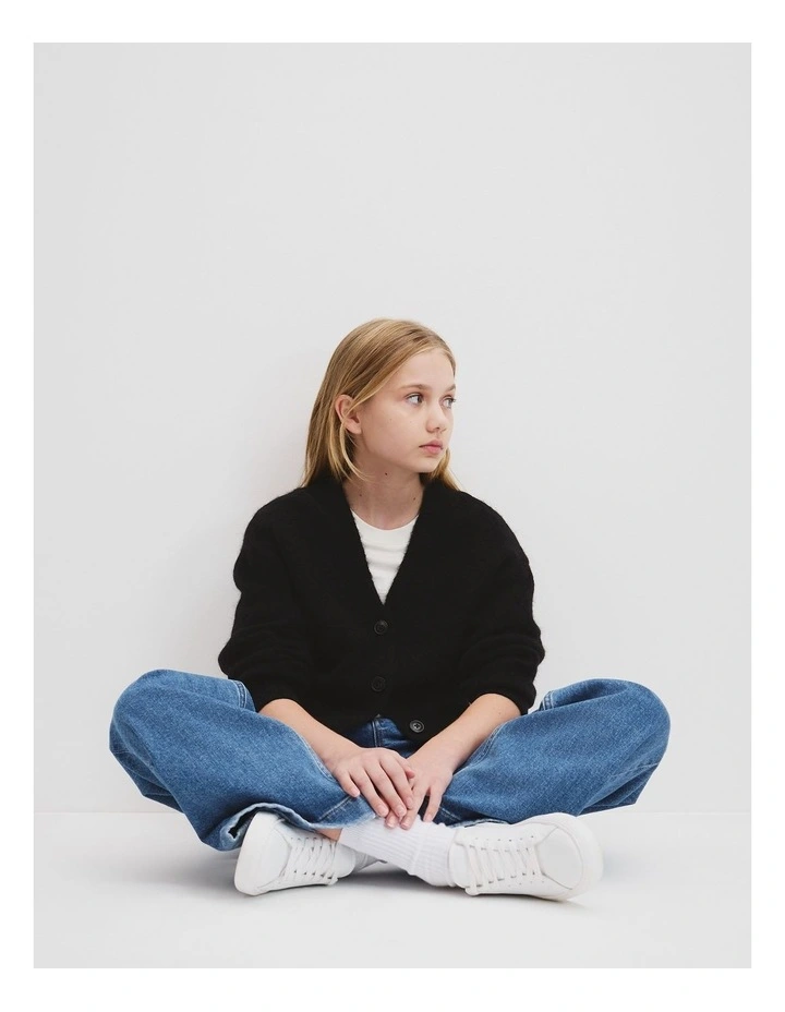 Teen Fluffy Knit Cardigan in Black image 1