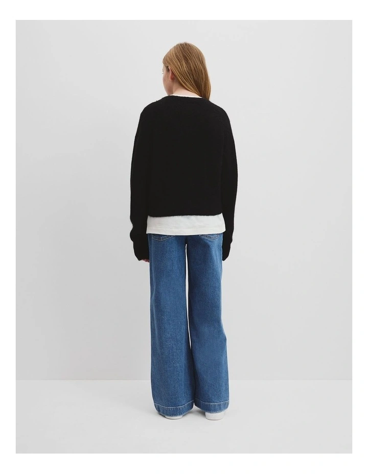 Teen Fluffy Knit Cardigan in Black image 4