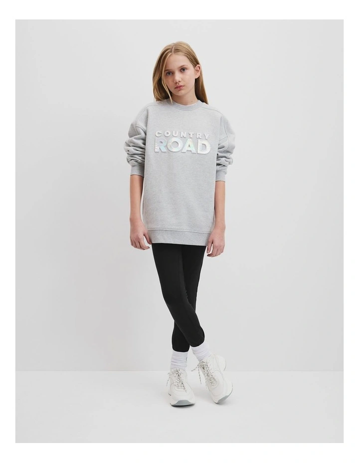 Teen Cotton Panelled Logo Sweat in Light Grey Marle image 1