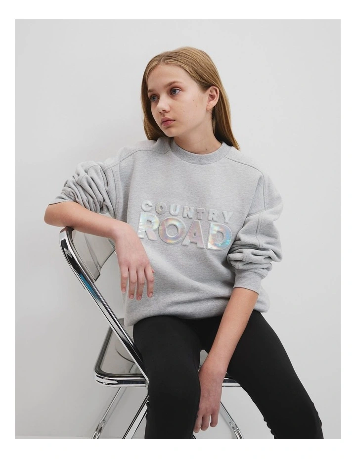 Teen Cotton Panelled Logo Sweat in Light Grey Marle image 2