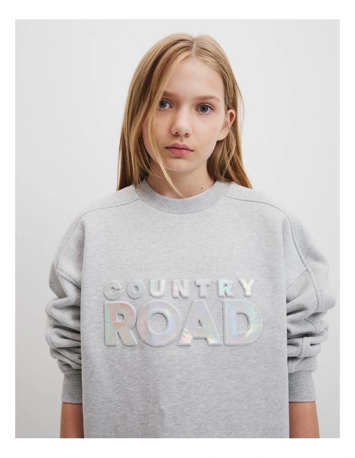 Teen Cotton Panelled Logo Sweat in Light Grey Marle image 3