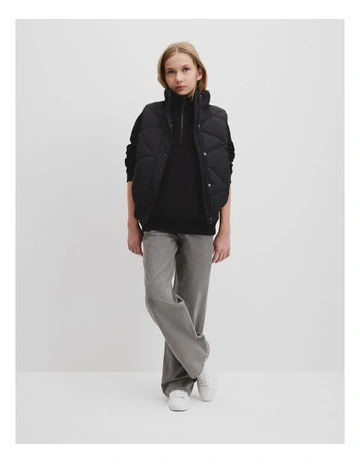 Teen Australian Cotton Collared Half Zip Sweat in Black