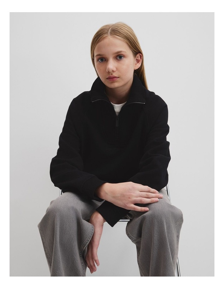 Teen Australian Cotton Collared Half Zip Sweat in Black image 2