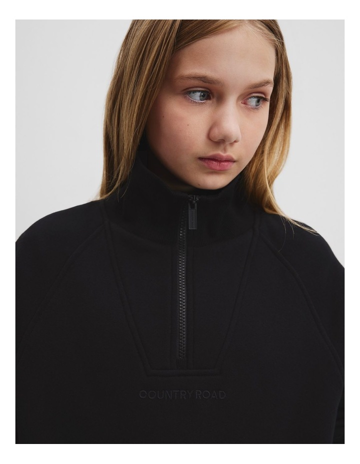 Teen Australian Cotton Collared Half Zip Sweat in Black image 3