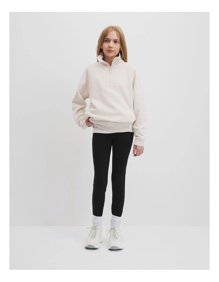 Teen Cotton Collared Half Zip Sweat in Oatmeal Marle image 1
