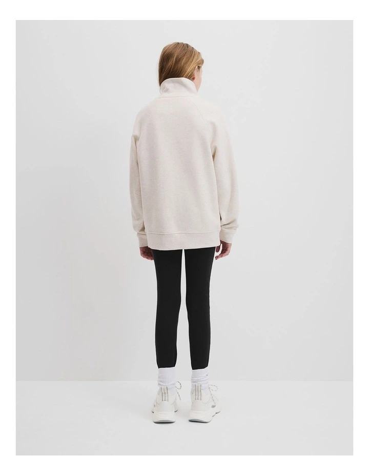 Teen Cotton Collared Half Zip Sweat in Oatmeal Marle image 4