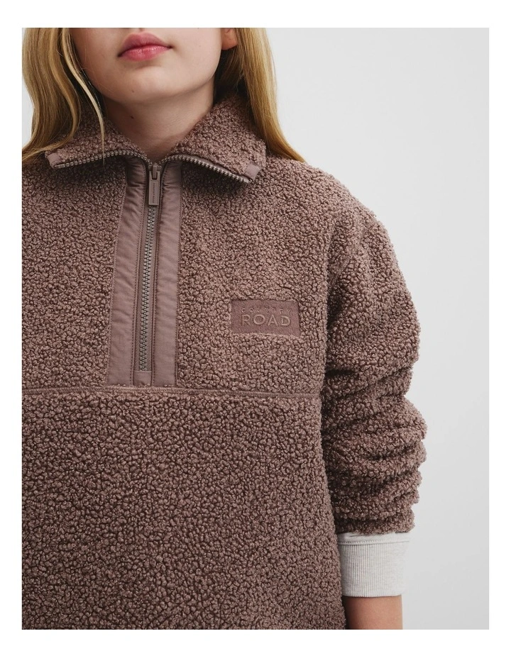 Teen Sherpa Half Zip Sweat Top in Chocolate image 3