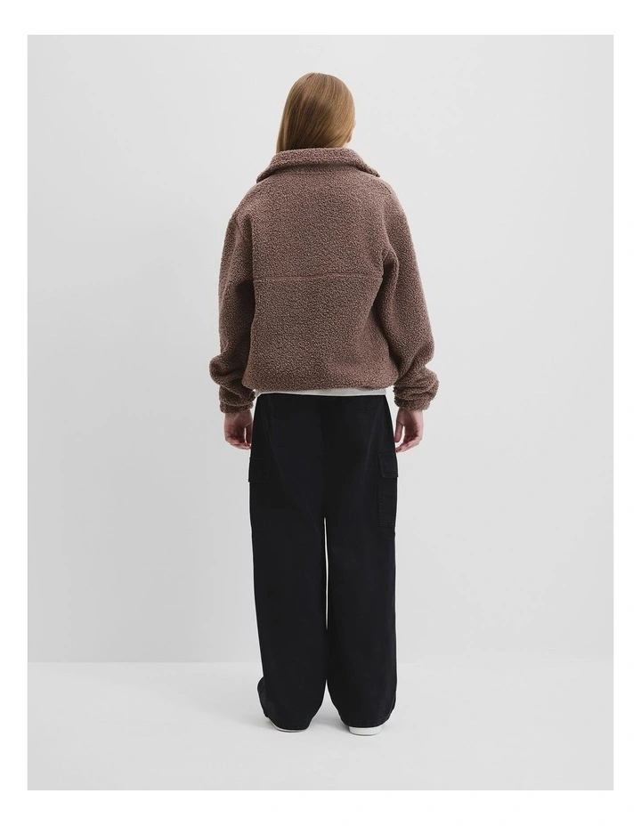 Teen Sherpa Half Zip Sweat Top in Chocolate image 4