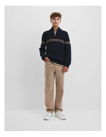 Teen Australian Cotton Half Zip Knit in Navy