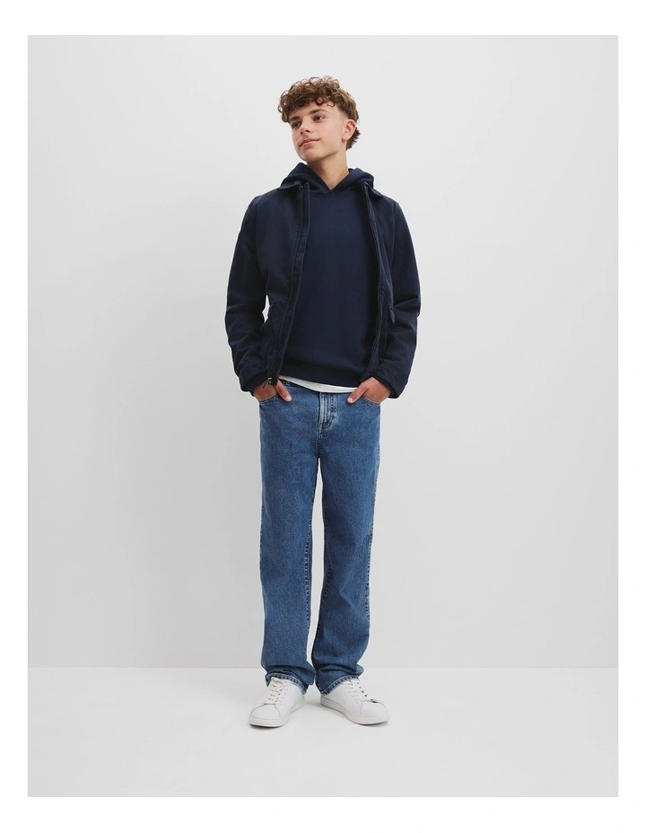 Cotton Blend Panelled Hooded Sweat in Navy image 1