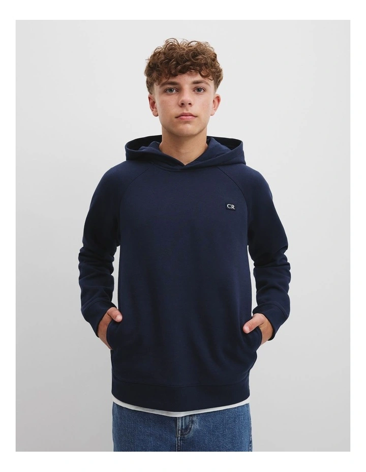 Cotton Blend Panelled Hooded Sweat in Navy image 2