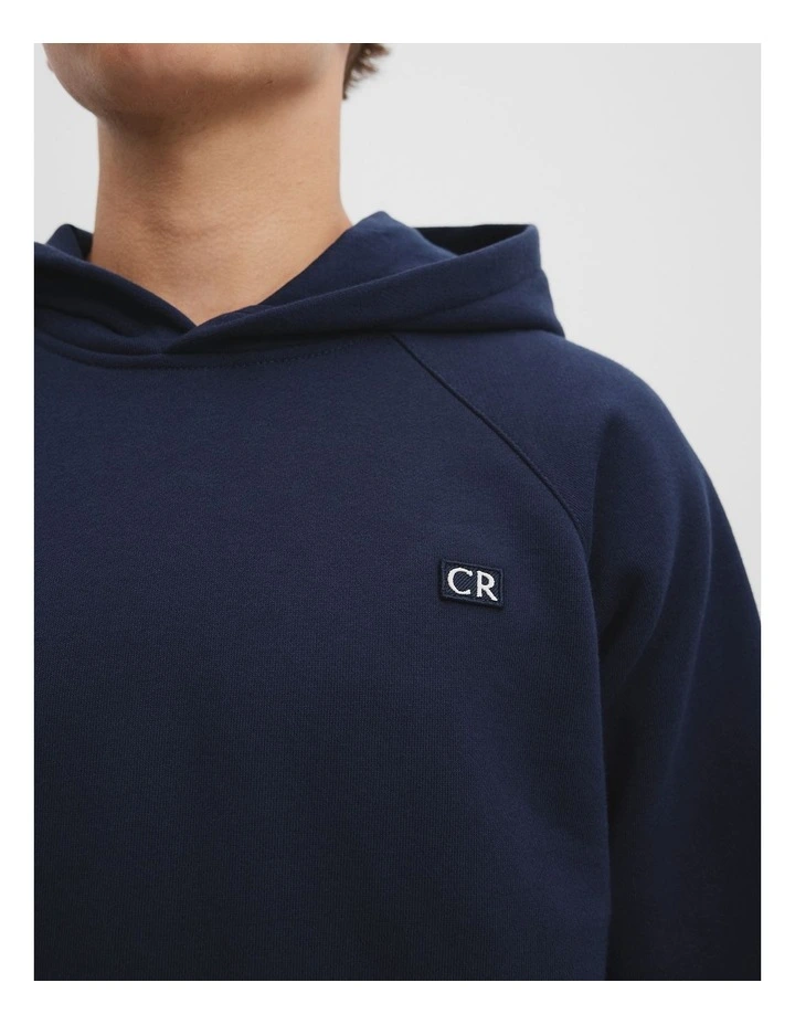 Cotton Blend Panelled Hooded Sweat in Navy image 3