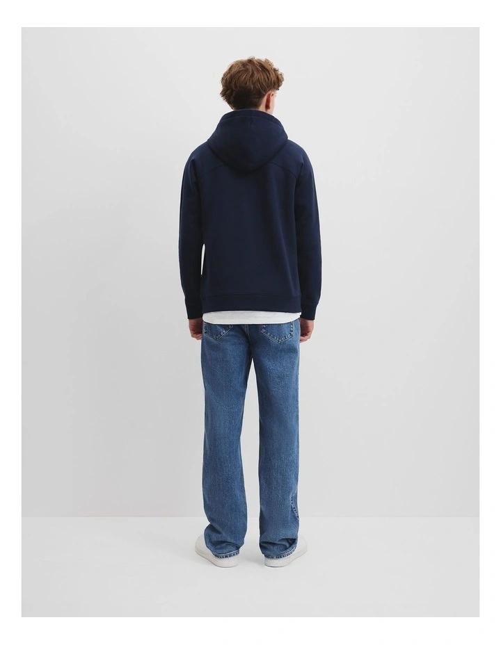 Cotton Blend Panelled Hooded Sweat in Navy image 4