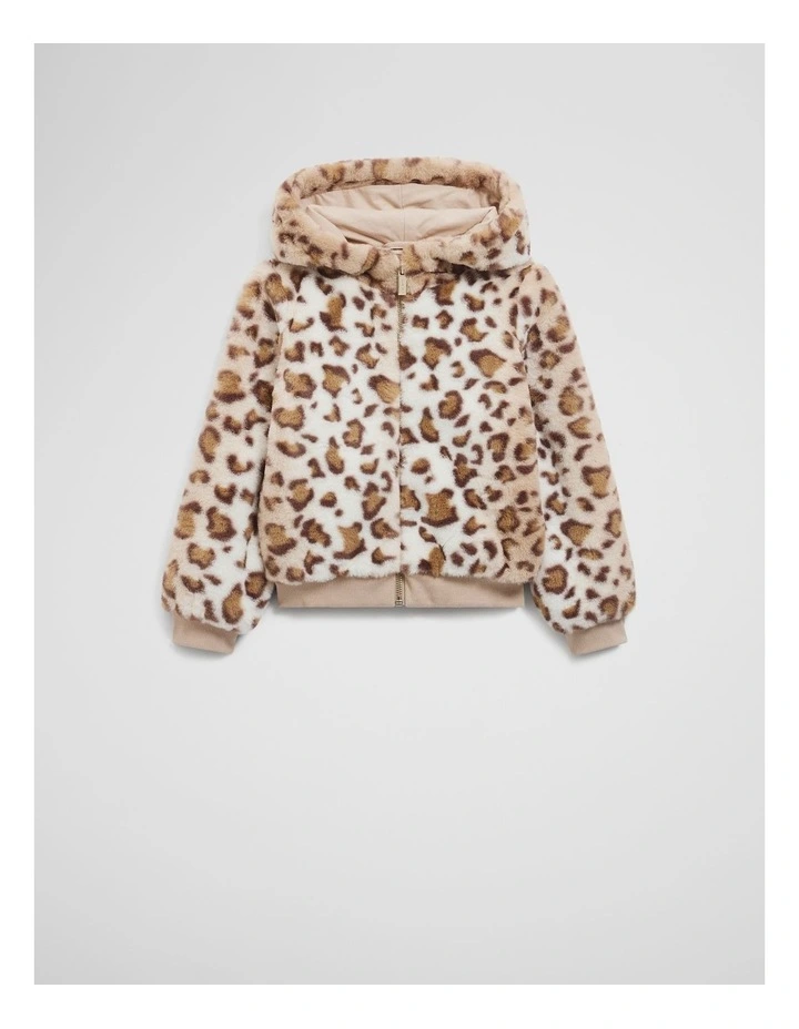 Faux Fur Bomber Jacket in Leopard image 1