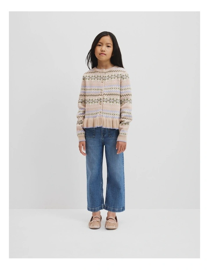 Cotton Fair Isle Knit Cardigan in Multicolour image 1