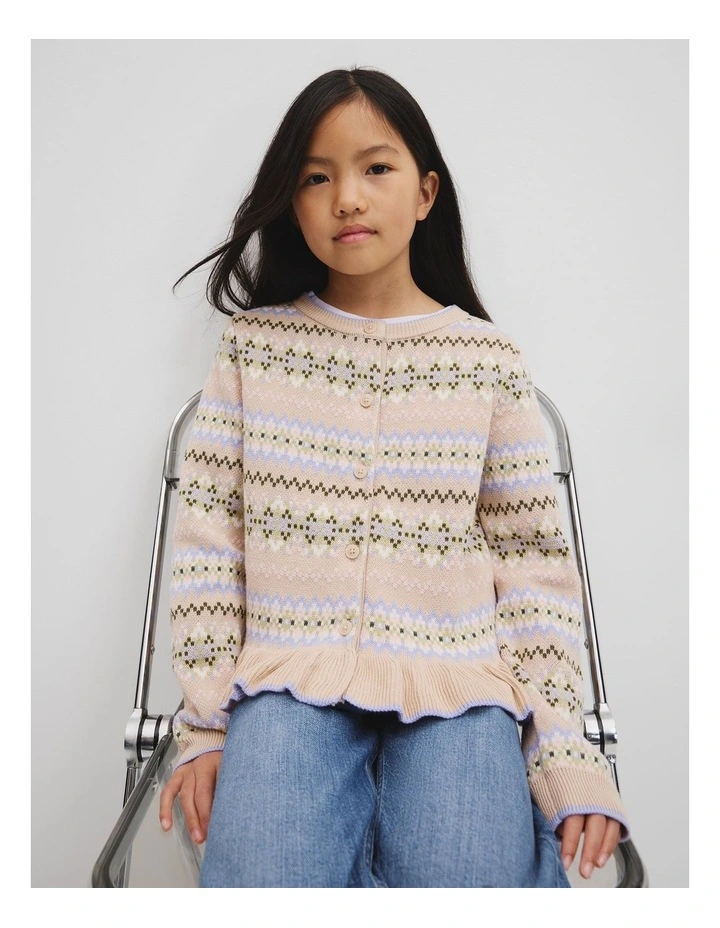 Cotton Fair Isle Knit Cardigan in Multicolour image 2