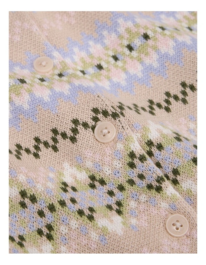 Cotton Fair Isle Knit Cardigan in Multicolour image 5