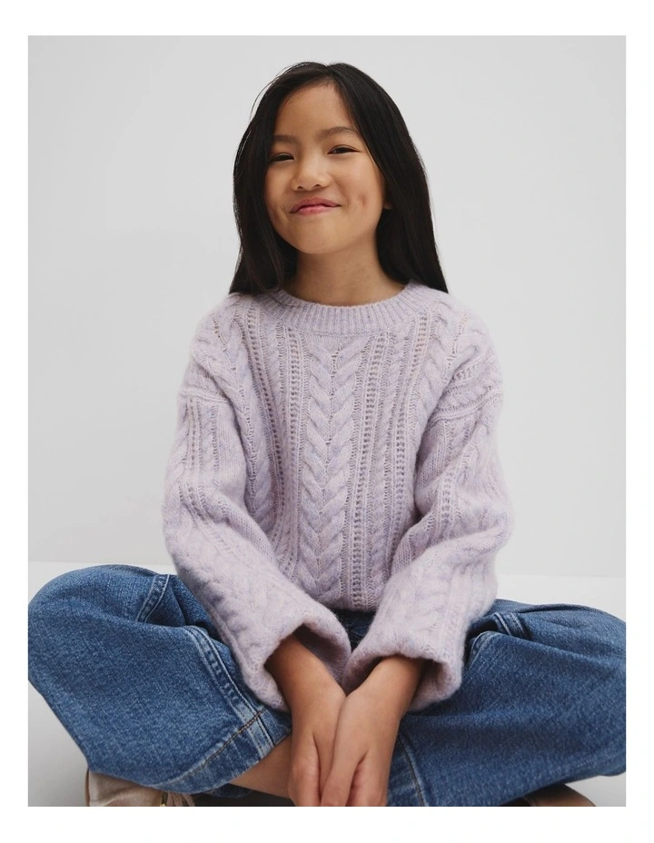 Cable Knit Pullover in Lavender Marle image 2