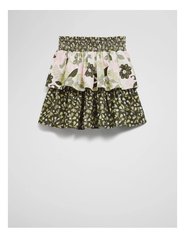 Cotton Blend Garden Tier Skirt in Khaki image 1