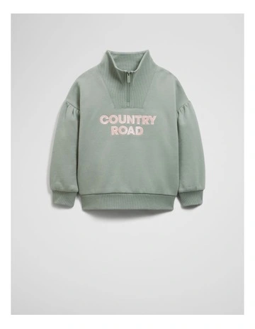 Australian Cotton Blend Sequin Half Zip Sweat in Fern