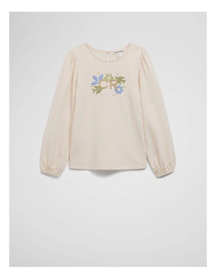 Cotton CR Long Sleeve T-Shirt in Oyster image 1