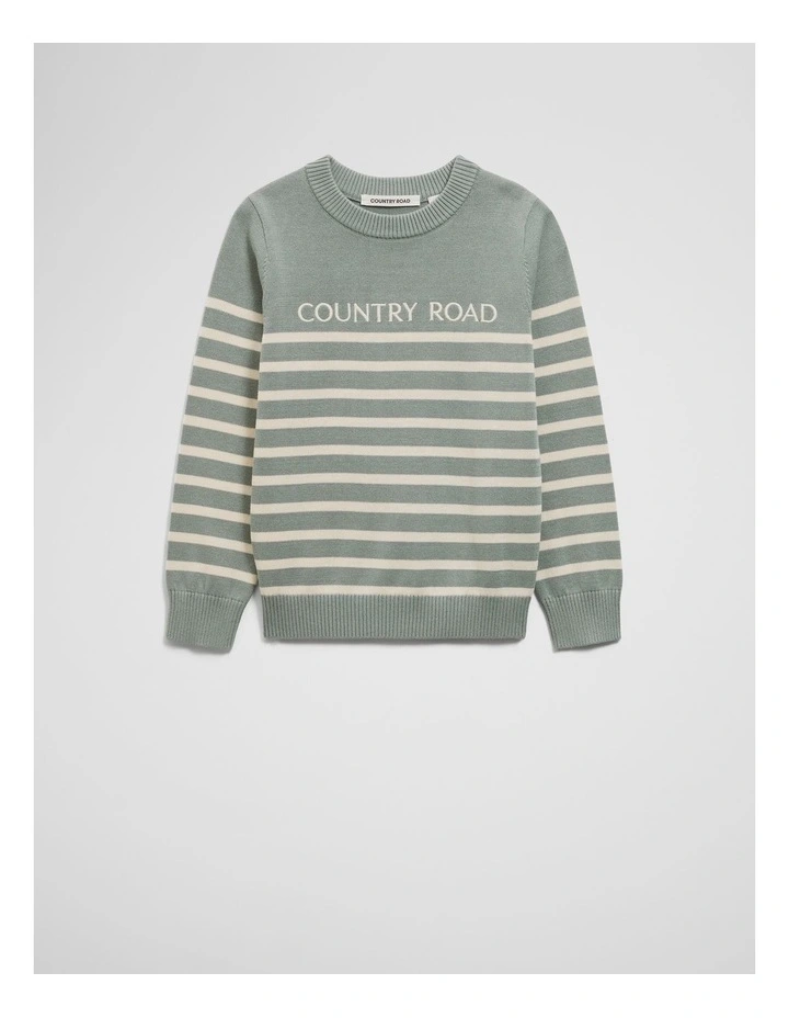 Cotton Stripe Logo Knit in Fern image 1