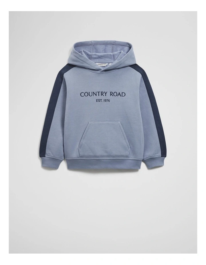 Organically Grown Cotton Panelled Hooded Sweat in Slate Blue image 1