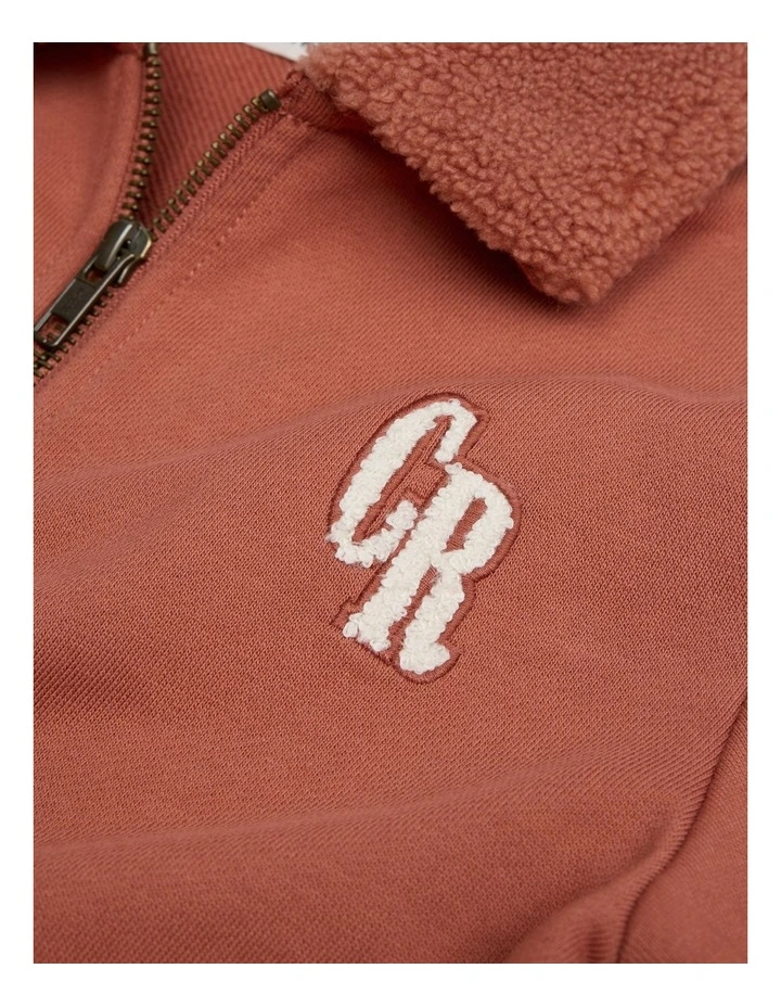 Organically Grown Cotton Shearling Collar Sweat in Terracotta image 2