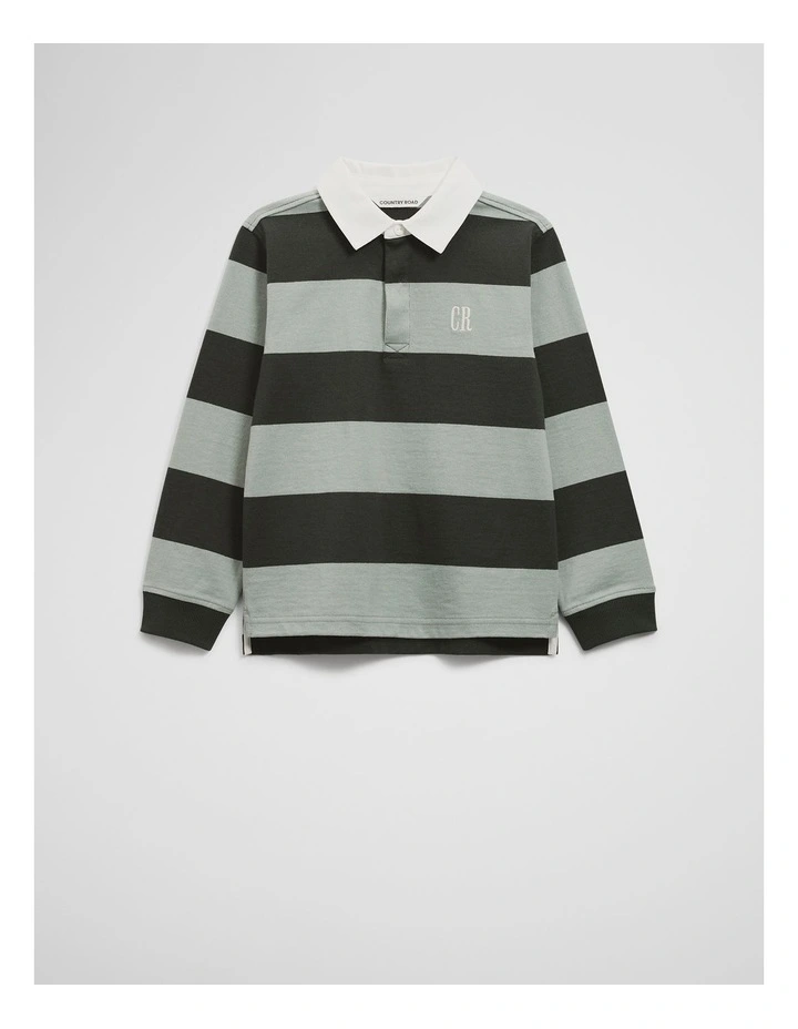 Organically Grown Cotton Stripe Rugby Top in Forest image 4