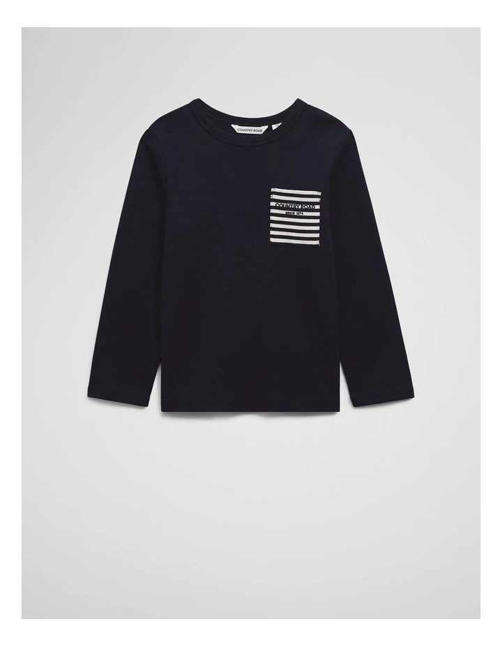 Organically Grown Cotton Long Sleeve Pocket T-shirt in Navy image 1