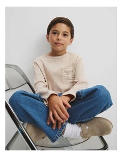 Long Sleeve Pocket T-shirt in Stone Marle