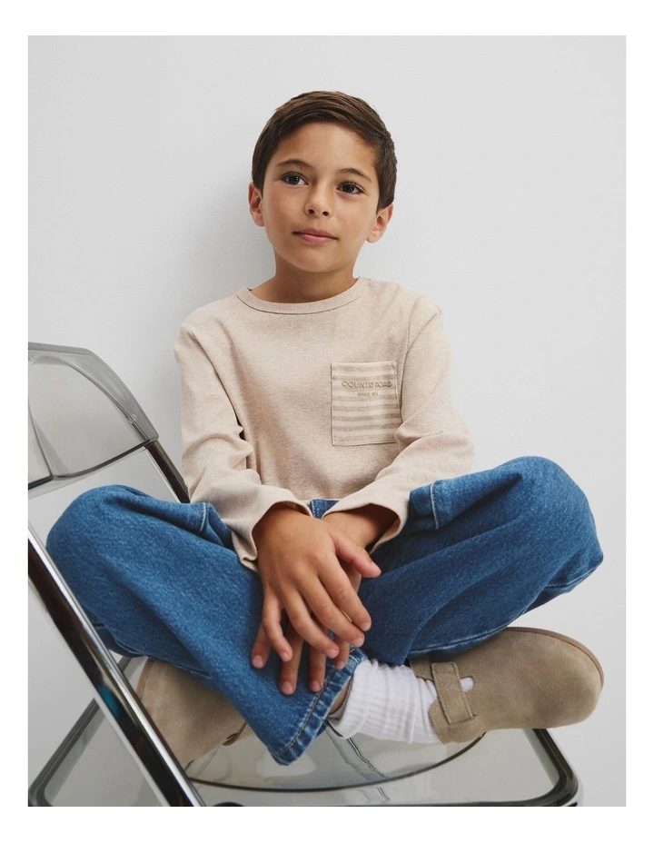 Long Sleeve Pocket T-shirt in Stone Marle image 1