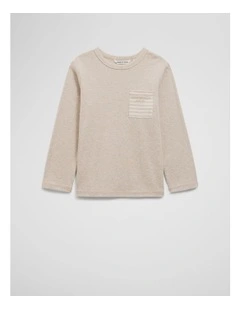 Long Sleeve Pocket T-shirt in Stone Marle