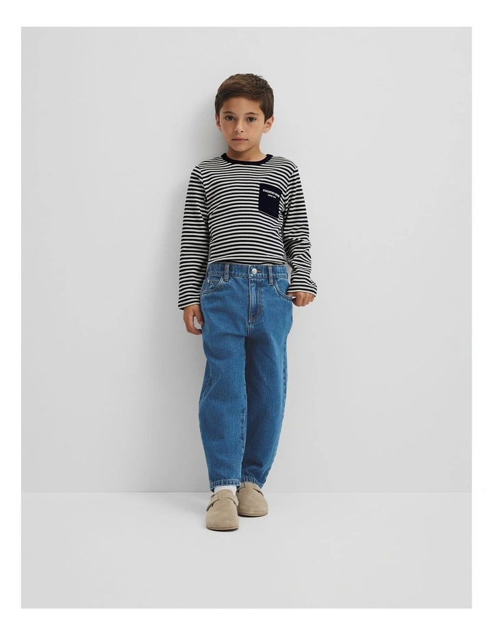 Organically Grown Cotton Long Sleeve Pocket T-shirt in Navy Stripe image 1