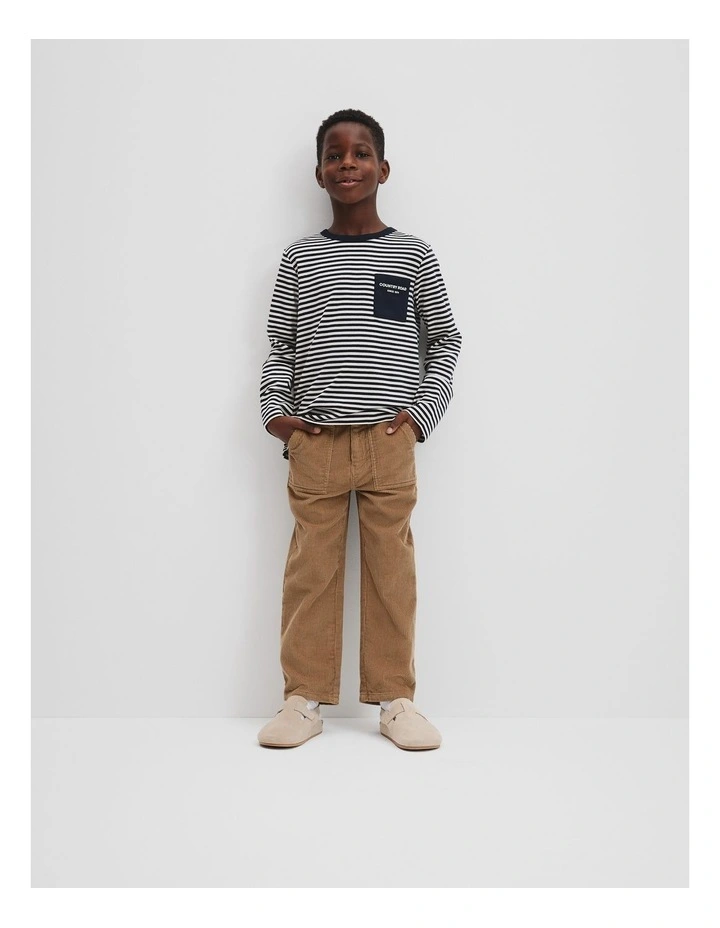 Organically Grown Cotton Long Sleeve Pocket T-shirt in Navy Stripe image 1